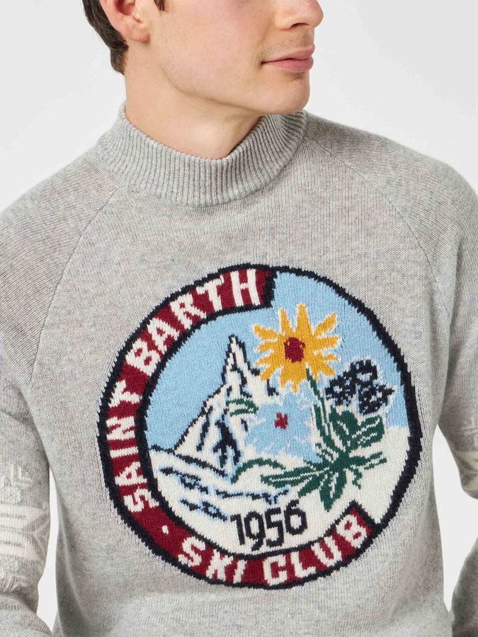 Mc2 Saint Barth Maglia Uomo Mezzo Collo Grigia Con Stampa