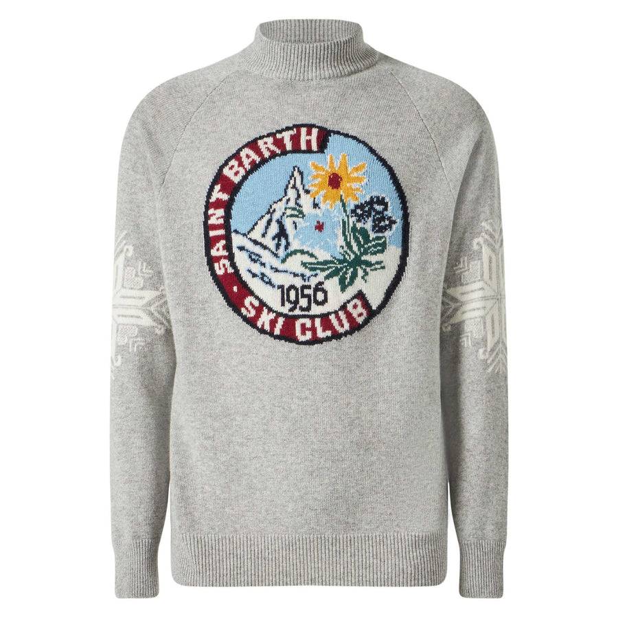 Mc2 Saint Barth Maglia Uomo Mezzo Collo Grigia Con Stampa