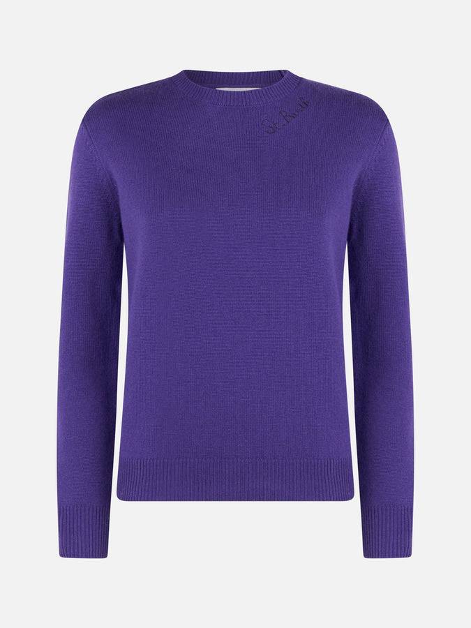 Mc2 Saint Barth Maglia Viola Da Donna Girocollo Con Ricamo St. Barth