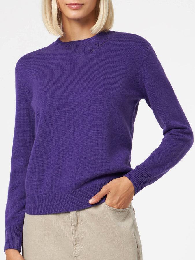 Mc2 Saint Barth Maglia viola da donna girocollo con ricamo St. Barth