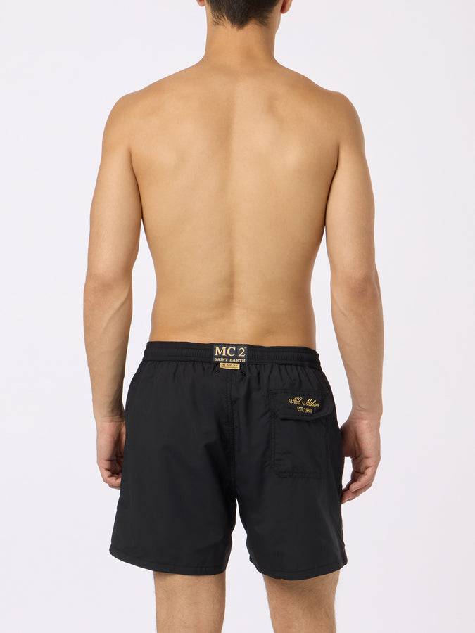 Mc2 Saint Barth Man Black Mid-length Swim Shorts Patmos With Milan 125 Embroidery | AC MILAN 125 SPECIAL EDITION