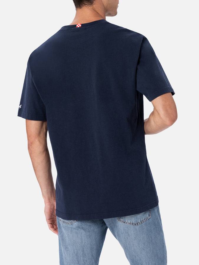 Mc2 Saint Barth Man Cotton T-shirt Austin With Watch Print And Embroidery