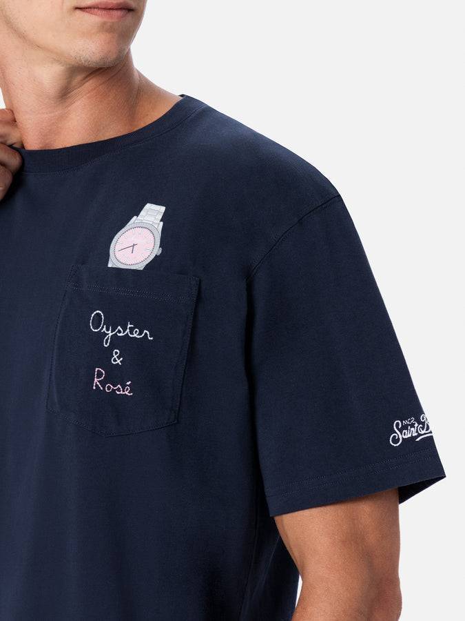 Mc2 Saint Barth Man Cotton T-shirt Austin With Watch Print And Embroidery