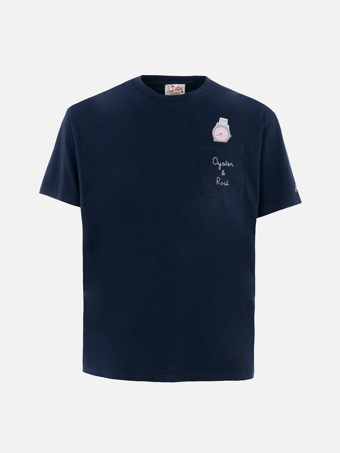 Mc2 Saint Barth Man Cotton T-shirt Austin With Watch Print And Embroidery