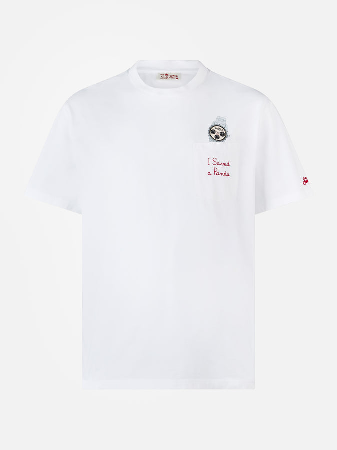 Mc2 Saint Barth Man Cotton T-shirt Austin With Watch Print And Embroidery