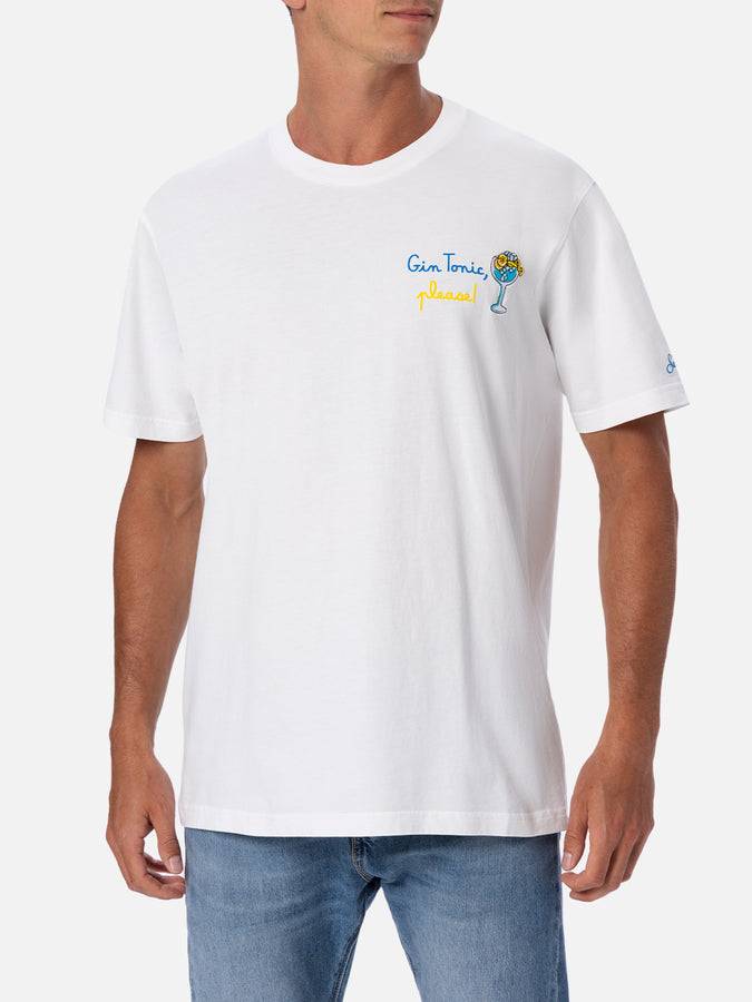 Mc2 Saint Barth Man Cotton T-shirt With Gin Tonic, Please! Embroidery