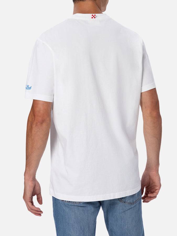 Mc2 Saint Barth Man Cotton T-shirt With Gin Tonic, Please! Embroidery