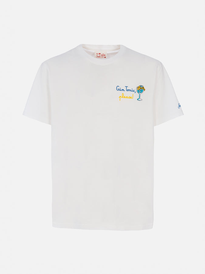 Mc2 Saint Barth Man Cotton T-shirt With Gin Tonic, Please! Embroidery