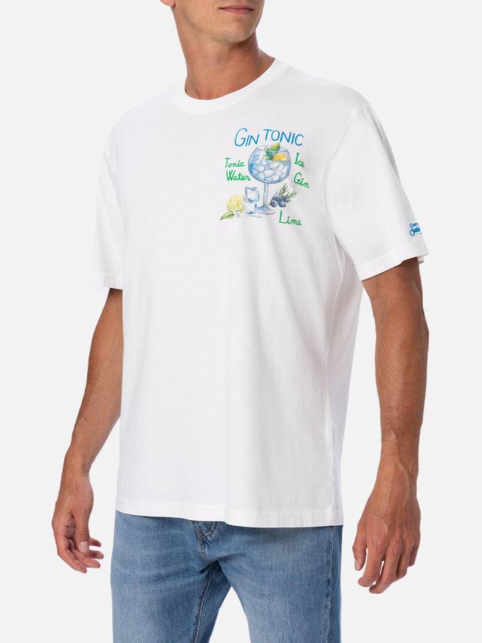Mc2 Saint Barth Man Cotton T-shirt With Gin Tonic Print And Embroidery