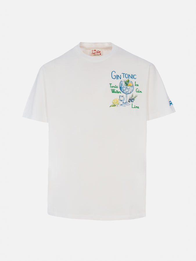 Mc2 Saint Barth Man Cotton T-shirt With Gin Tonic Print And Embroidery