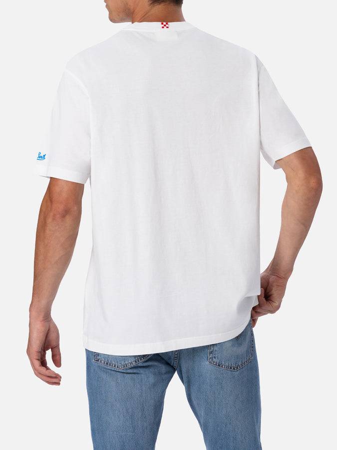 Mc2 Saint Barth Man Cotton T-shirt With Gin Tonic Print And Embroidery