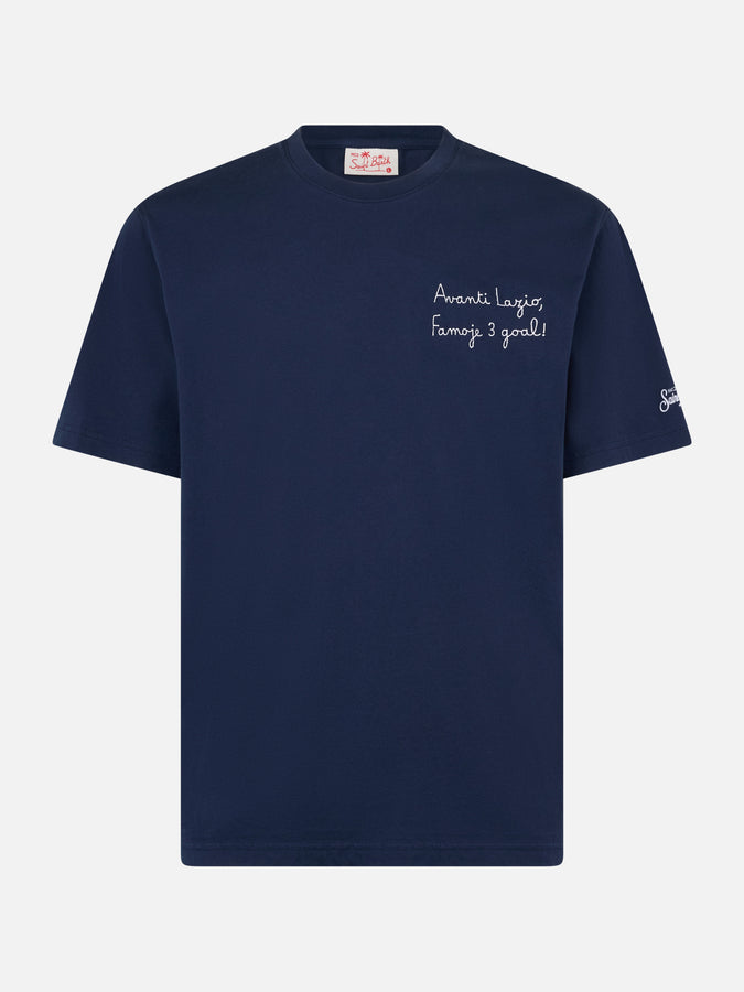Mc2 Saint Barth Man Cotton T-shirt With Lazio Goal Embroidery | SS LAZIO SPECIAL EDITION