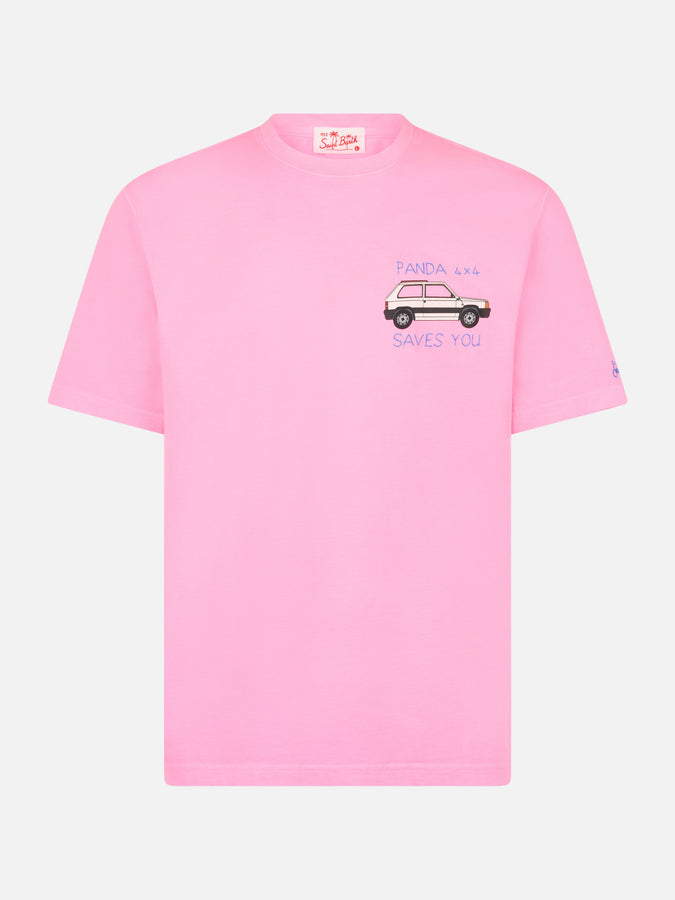 Mc2 Saint Barth Man Cotton T-shirt With Pand Print And Embroidery | FIAT PANDA SPECIAL EDITION