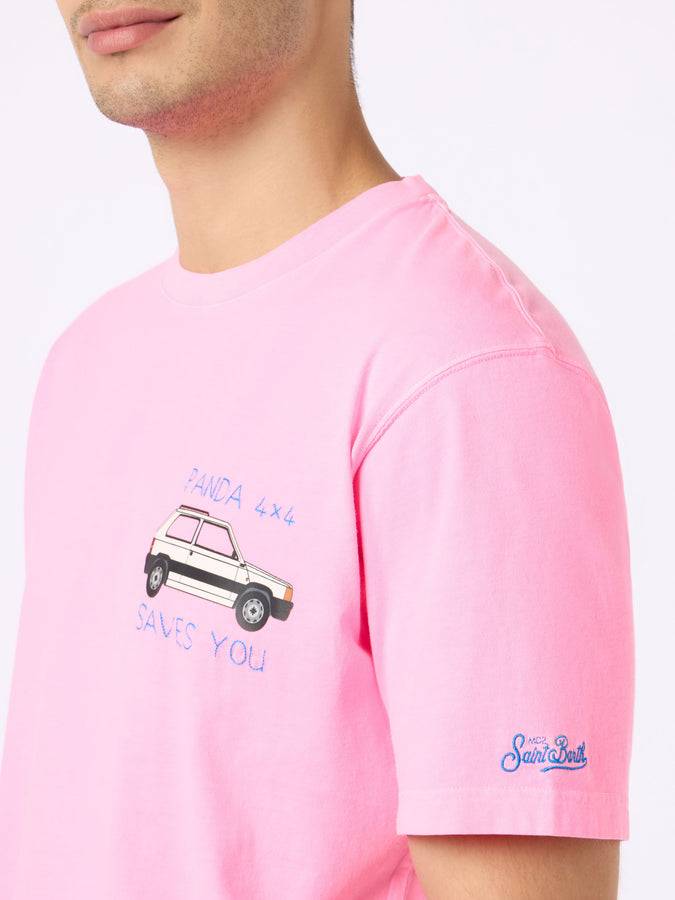 Mc2 Saint Barth Man Cotton T-shirt With Pand Print And Embroidery | FIAT PANDA SPECIAL EDITION