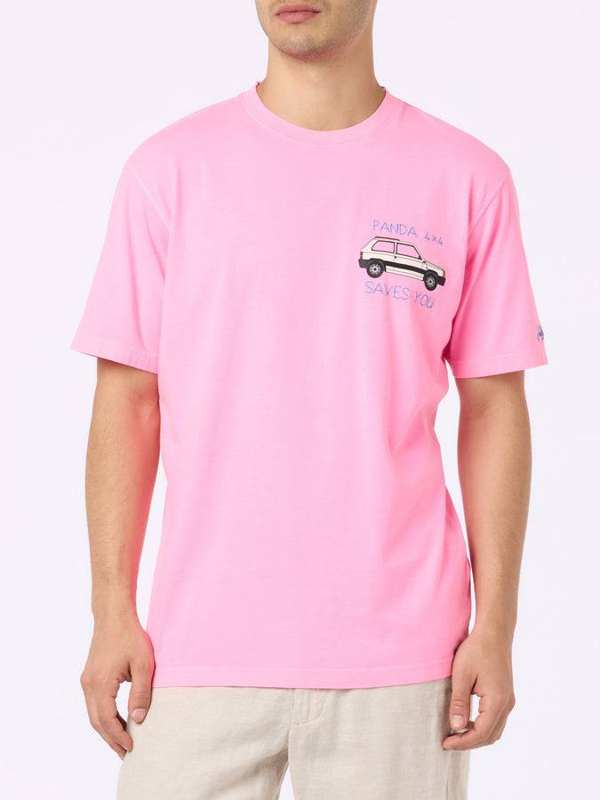 Mc2 Saint Barth Man cotton t-shirt with Pand print and embroidery | FIAT PANDA SPECIAL EDITION