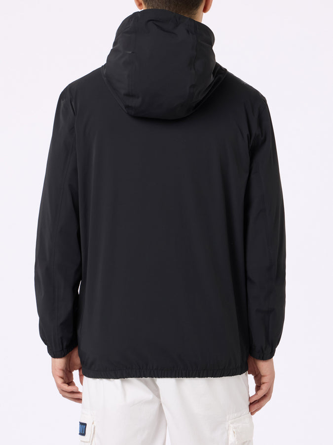 Mc2 Saint Barth Man Hooded Lightweight Black Fabric Windbreaker Sloop