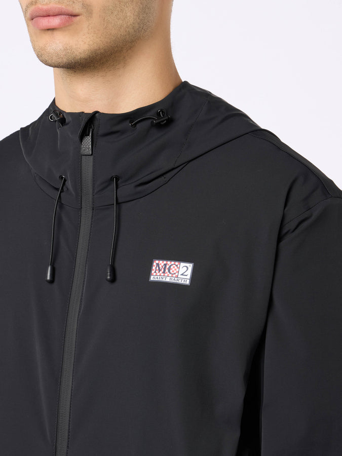 Mc2 Saint Barth Man Hooded Lightweight Black Fabric Windbreaker Sloop