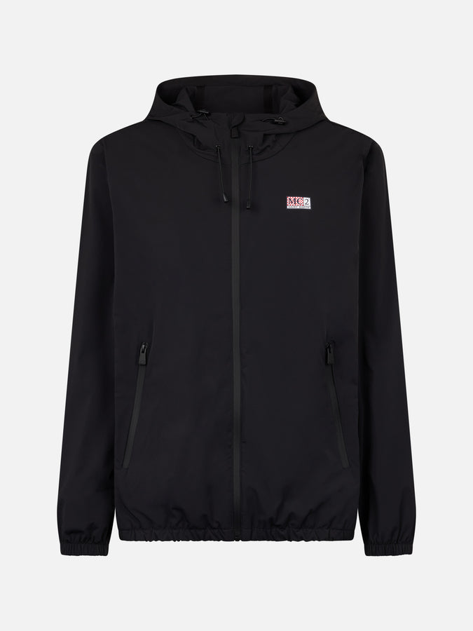 Mc2 Saint Barth Man Hooded Lightweight Black Fabric Windbreaker Sloop