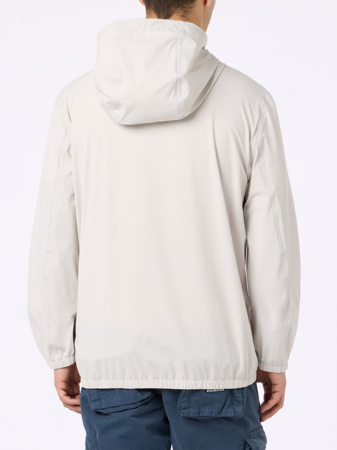 Mc2 Saint Barth Man Hooded Lightweight Ice White Fabric Windbreaker Sloop