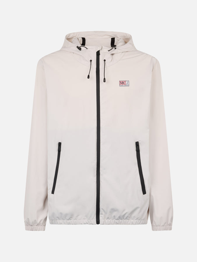 Mc2 Saint Barth Man Hooded Lightweight Ice White Fabric Windbreaker Sloop