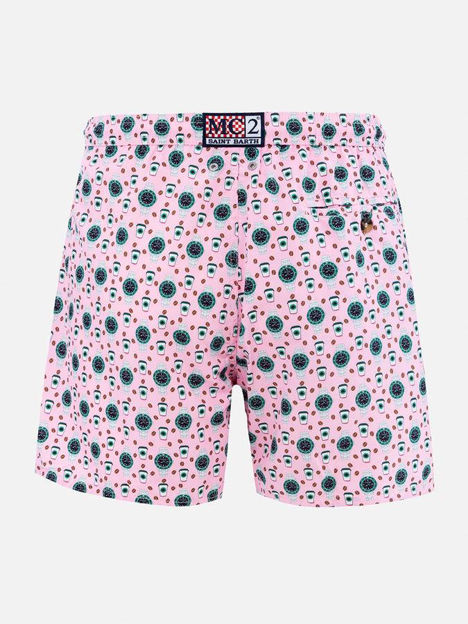 Mc2 Saint Barth Man Lightweight Fabric Swim-shorts Lighting Micro Fantasy With Watches Print