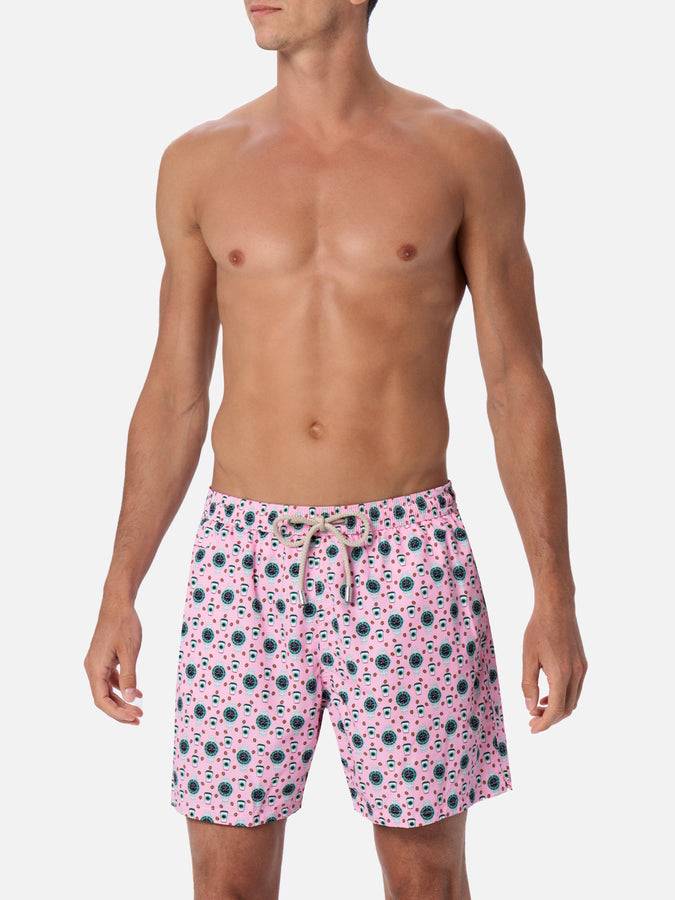 Mc2 Saint Barth Man Lightweight Fabric Swim-shorts Lighting Micro Fantasy With Watches Print