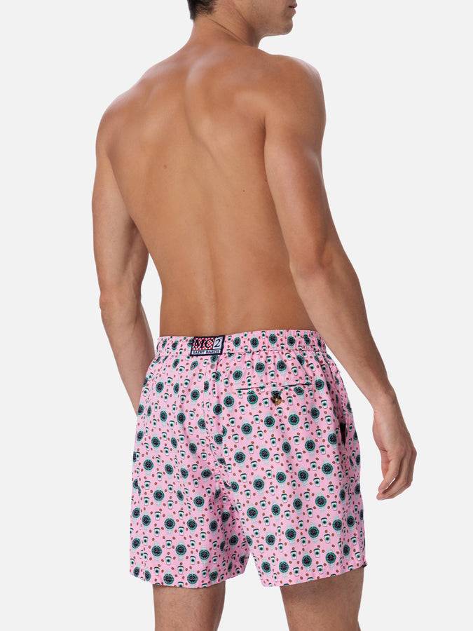 Mc2 Saint Barth Man Lightweight Fabric Swim-shorts Lighting Micro Fantasy With Watches Print