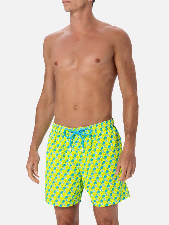 Mc2 Saint Barth Man Lightweight Fabric Swim-shorts Lighting Micro Fantasy With Padel Print