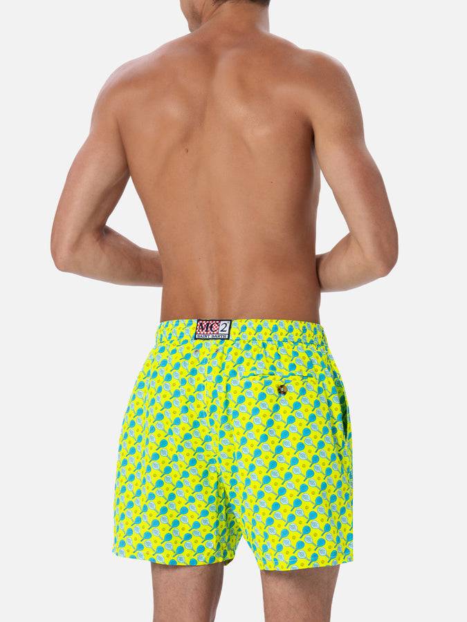 Mc2 Saint Barth Man Lightweight Fabric Swim-shorts Lighting Micro Fantasy With Padel Print