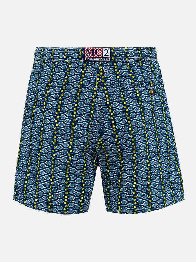 Mc2 Saint Barth Man Lightweight Fabric Swim-shorts Lighting Micro Fantasy With Tennis Print