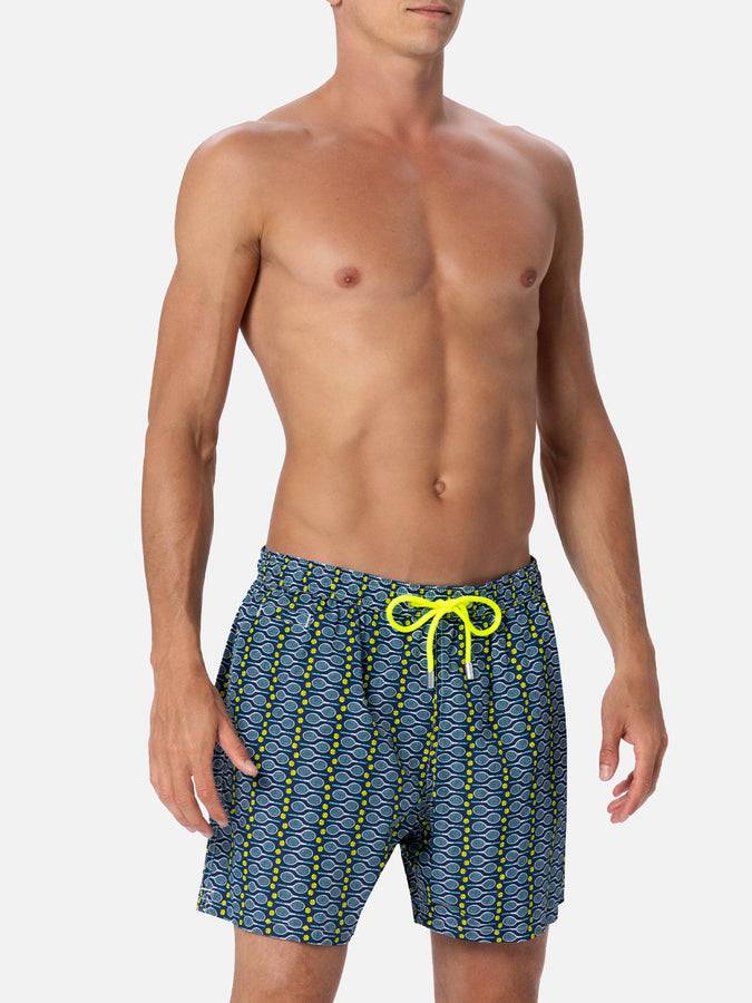 Mc2 Saint Barth Man Lightweight Fabric Swim-shorts Lighting Micro Fantasy With Tennis Print