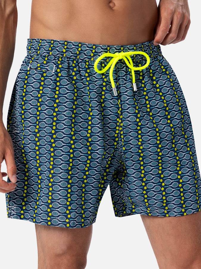 Mc2 Saint Barth Man Lightweight Fabric Swim-shorts Lighting Micro Fantasy With Tennis Print