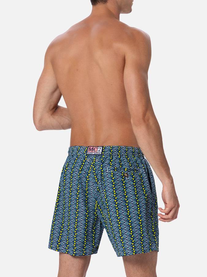Mc2 Saint Barth Man Lightweight Fabric Swim-shorts Lighting Micro Fantasy With Tennis Print