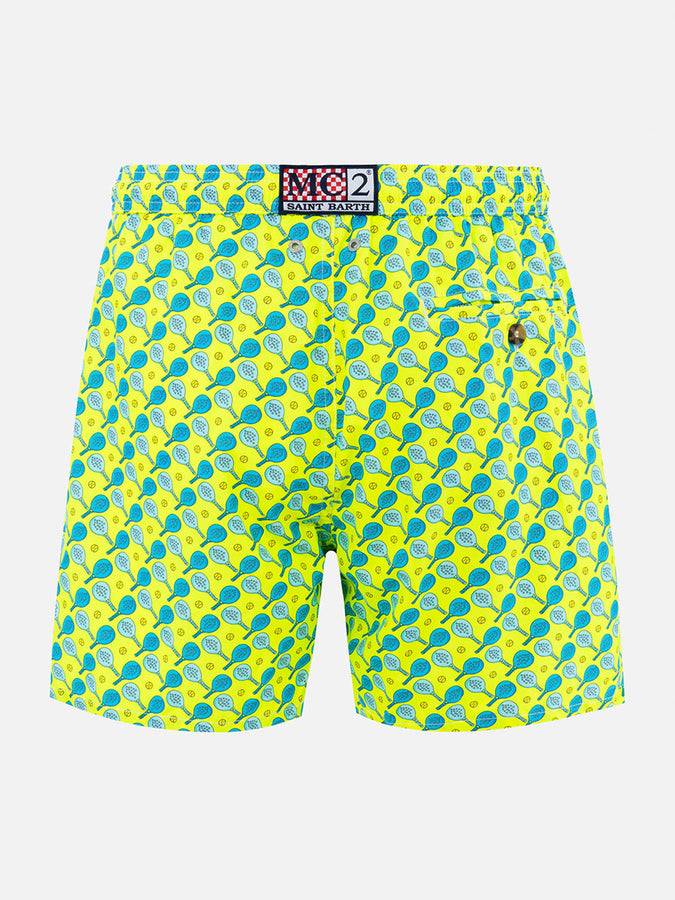 Mc2 Saint Barth Man Lightweight Fabric Swim-shorts Lighting Micro Fantasy With Padel Print