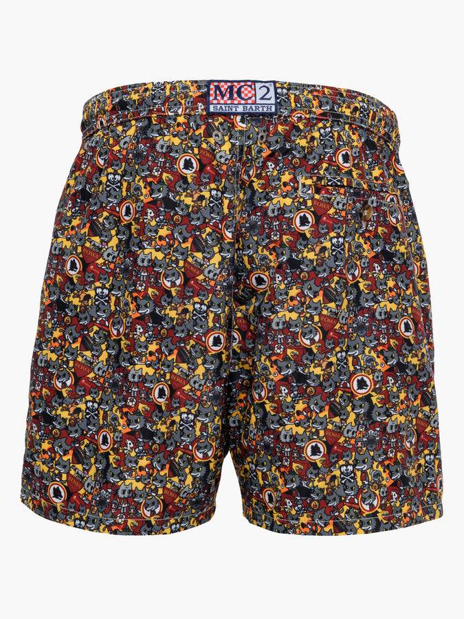 Mc2 Saint Barth Man Lightweight Fabric Swim-shorts Lighting Micro Fantasy With Roma Print | AS ROMA SPECIAL EDITION