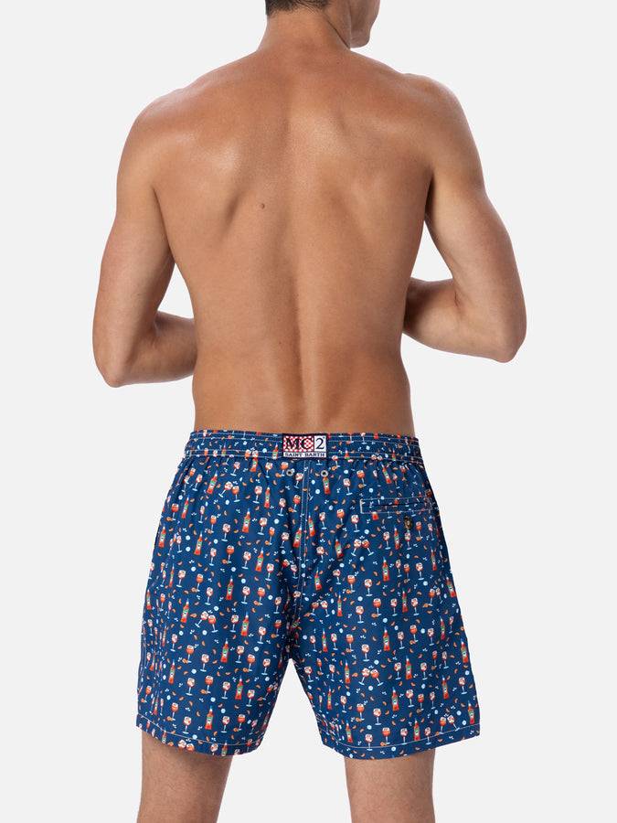 Mc2 Saint Barth Man Lightweight Fabric Swim-shorts Lighting Micro Fantasy With Aperol Spritz Print | APEROL SPECIAL EDITION