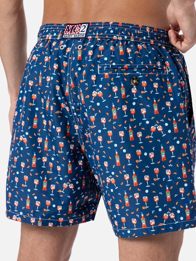 Mc2 Saint Barth Man Lightweight Fabric Swim-shorts Lighting Micro Fantasy With Aperol Spritz Print | APEROL SPECIAL EDITION