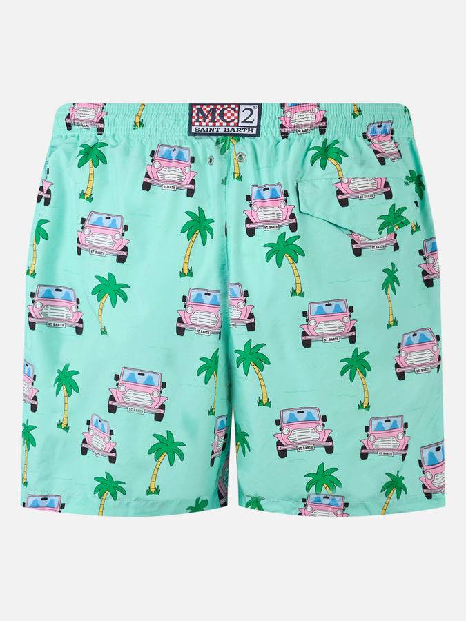Mc2 Saint Barth Man Lightweight Fabric Swim-shorts Lighting With Off-road Car Print