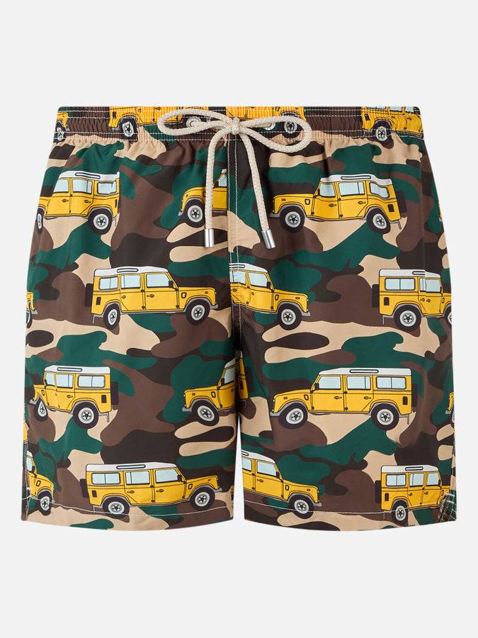 Mc2 Saint Barth Man lightweight fabric swim-shorts Lighting with off-road car print
