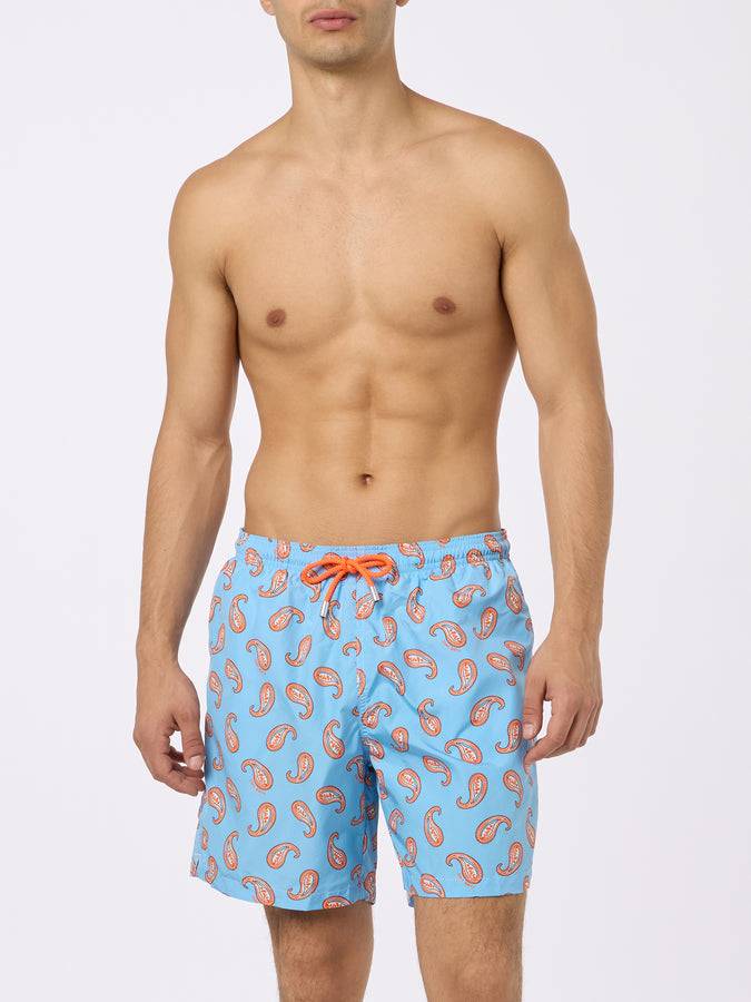 Mc2 Saint Barth Man Lightweight Fabric Swim-shorts Lighting With Paisley Print