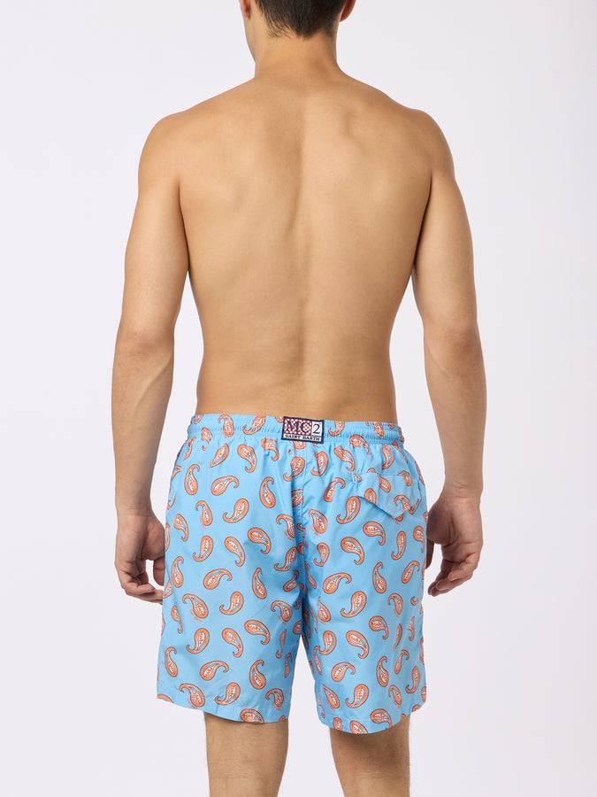 Mc2 Saint Barth Man Lightweight Fabric Swim-shorts Lighting With Paisley Print