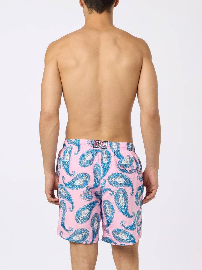 Mc2 Saint Barth Man Lightweight Fabric Swim-shorts Lighting With Paisley Print