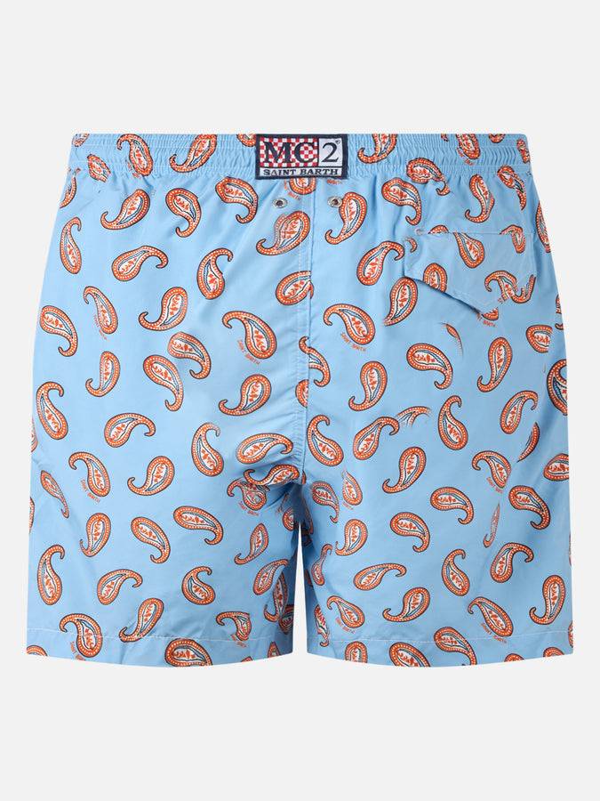 Mc2 Saint Barth Man Lightweight Fabric Swim-shorts Lighting With Paisley Print