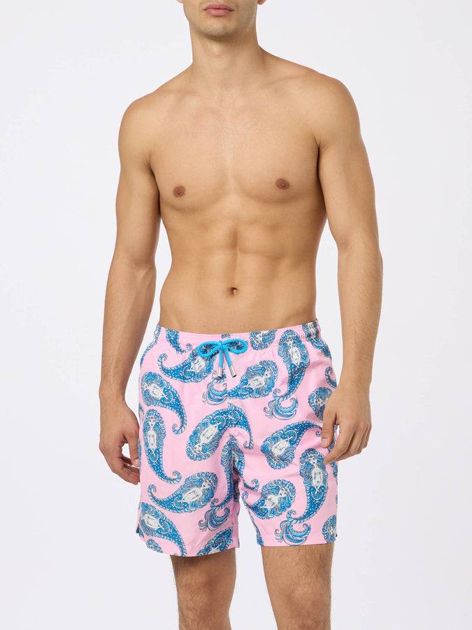 Mc2 Saint Barth Man Lightweight Fabric Swim-shorts Lighting With Paisley Print