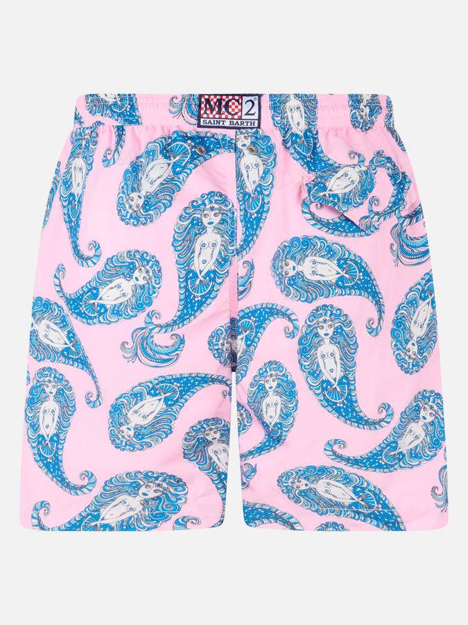 Mc2 Saint Barth Man Lightweight Fabric Swim-shorts Lighting With Paisley Print