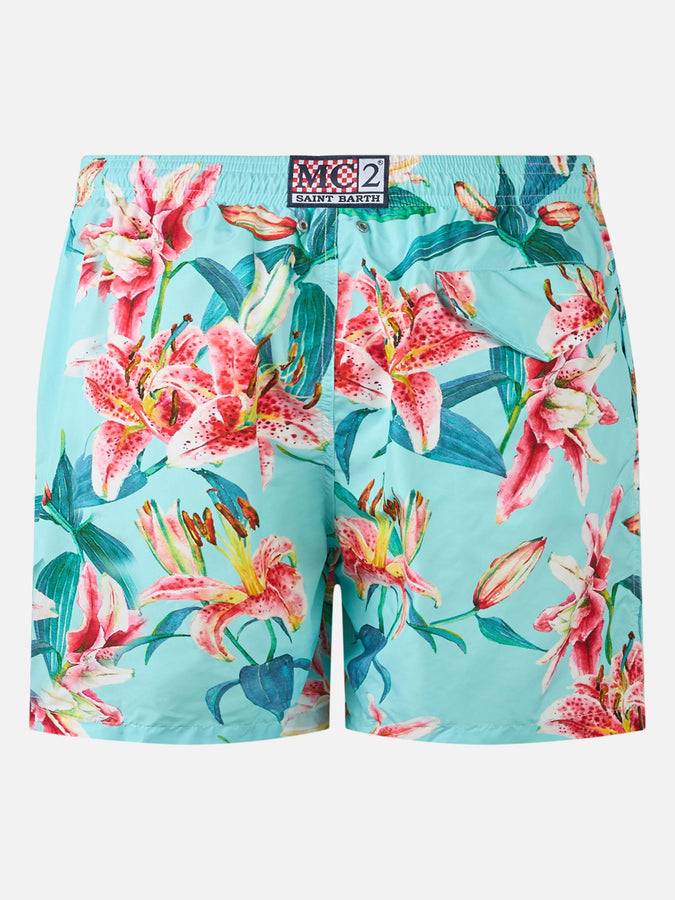 Mc2 Saint Barth Man Lightweight Fabric Swim-shorts Lighting With Tropical Flowers Print