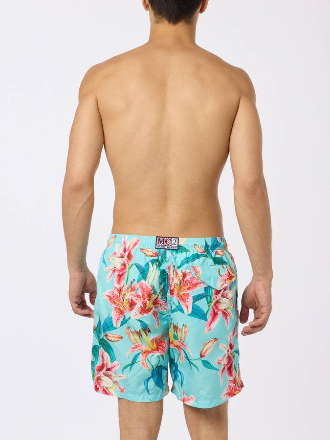 Mc2 Saint Barth Man Lightweight Fabric Swim-shorts Lighting With Tropical Flowers Print
