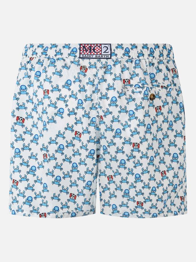 Mc2 Saint Barth Man Lightweight Fabric Swim Shorts With Crab Party And Napoli Logo Print | SSC NAPOLI SPECIAL EDITION