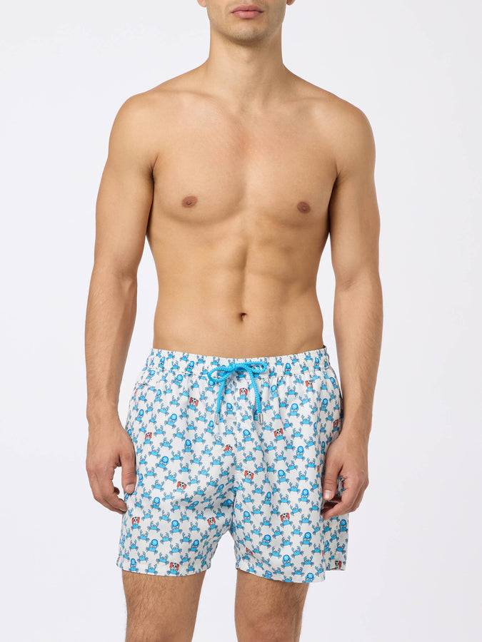 Mc2 Saint Barth Man Lightweight Fabric Swim Shorts With Crab Party And Napoli Logo Print | SSC NAPOLI SPECIAL EDITION