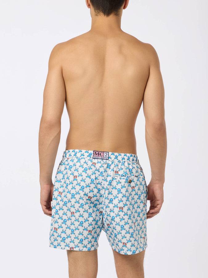 Mc2 Saint Barth Man Lightweight Fabric Swim Shorts With Crab Party And Napoli Logo Print | SSC NAPOLI SPECIAL EDITION